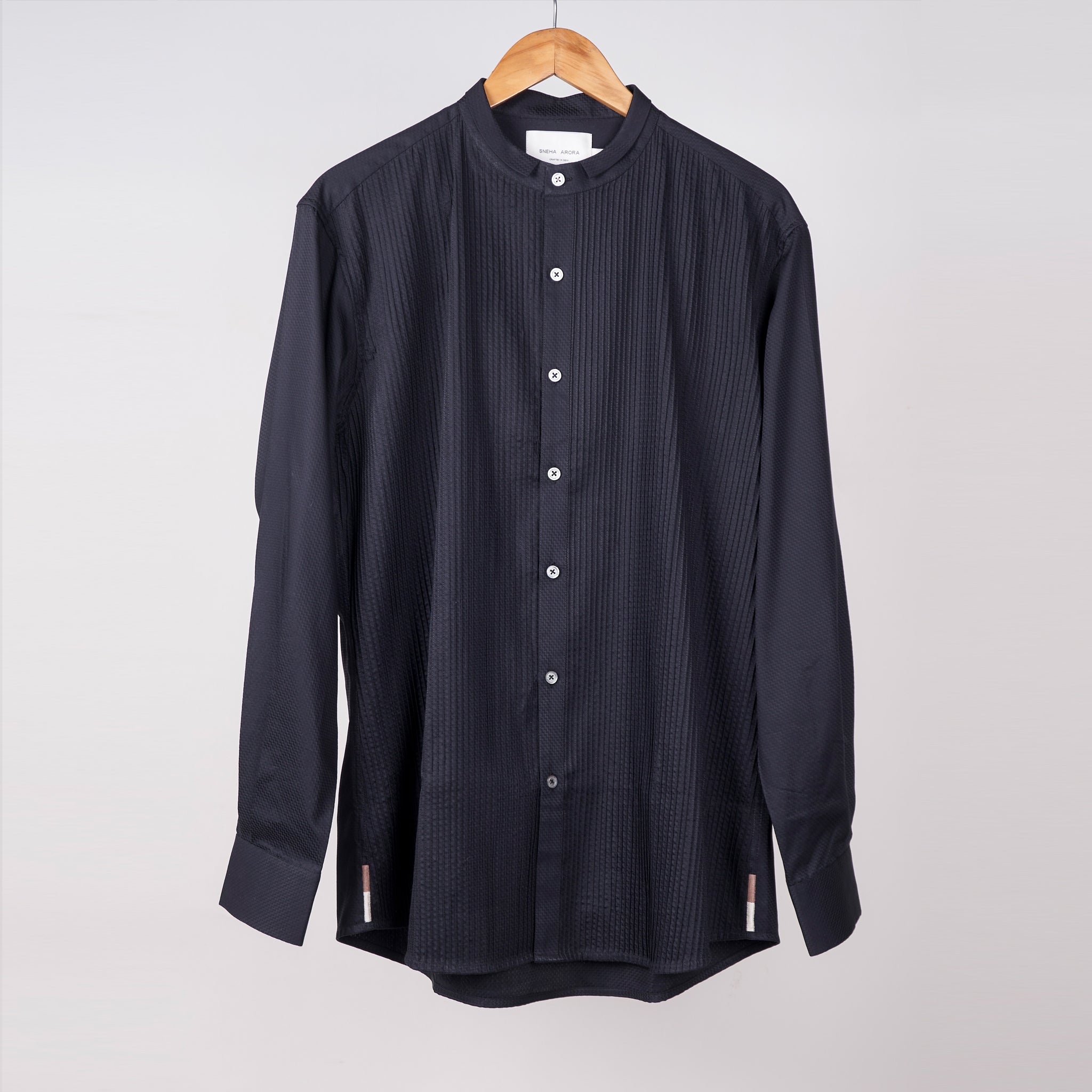 Sleek Black Front Pintucks Shirt