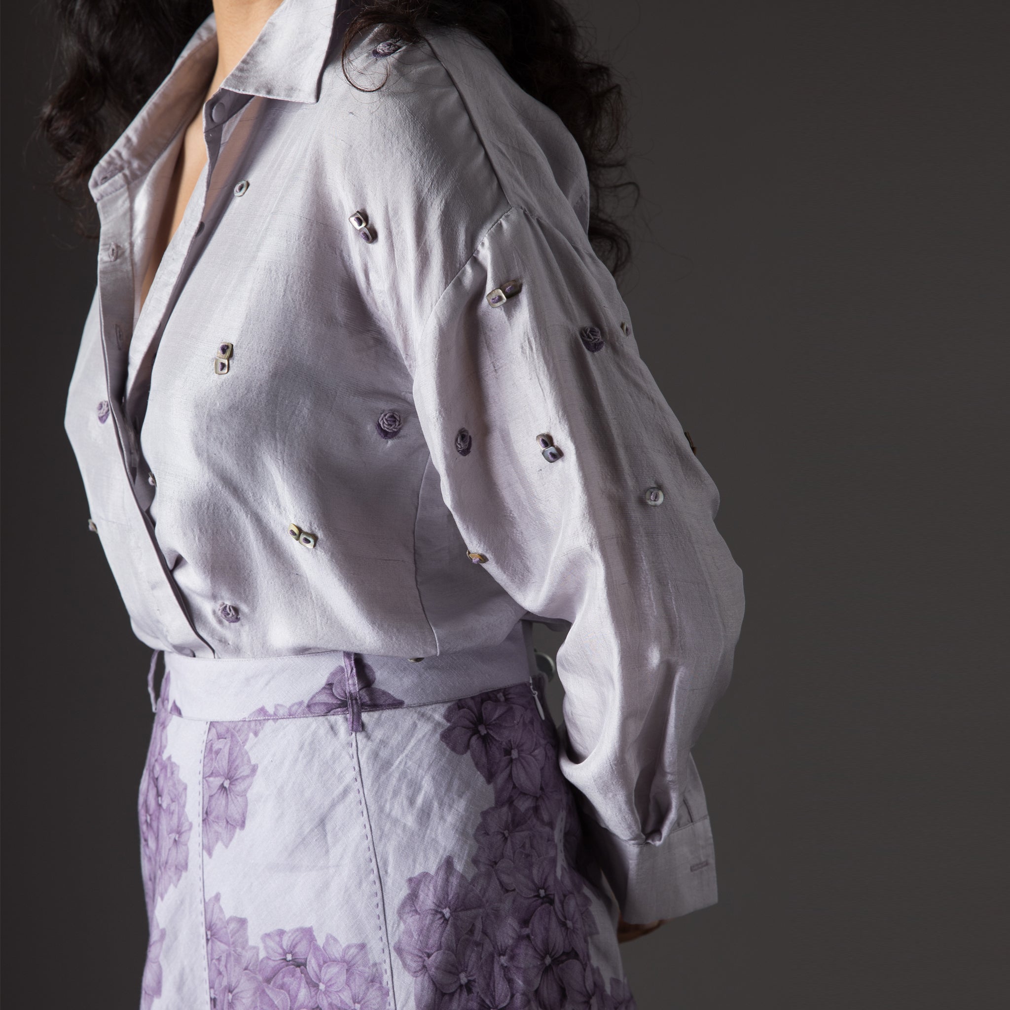 Mauve Printed Linen A- line Skirt