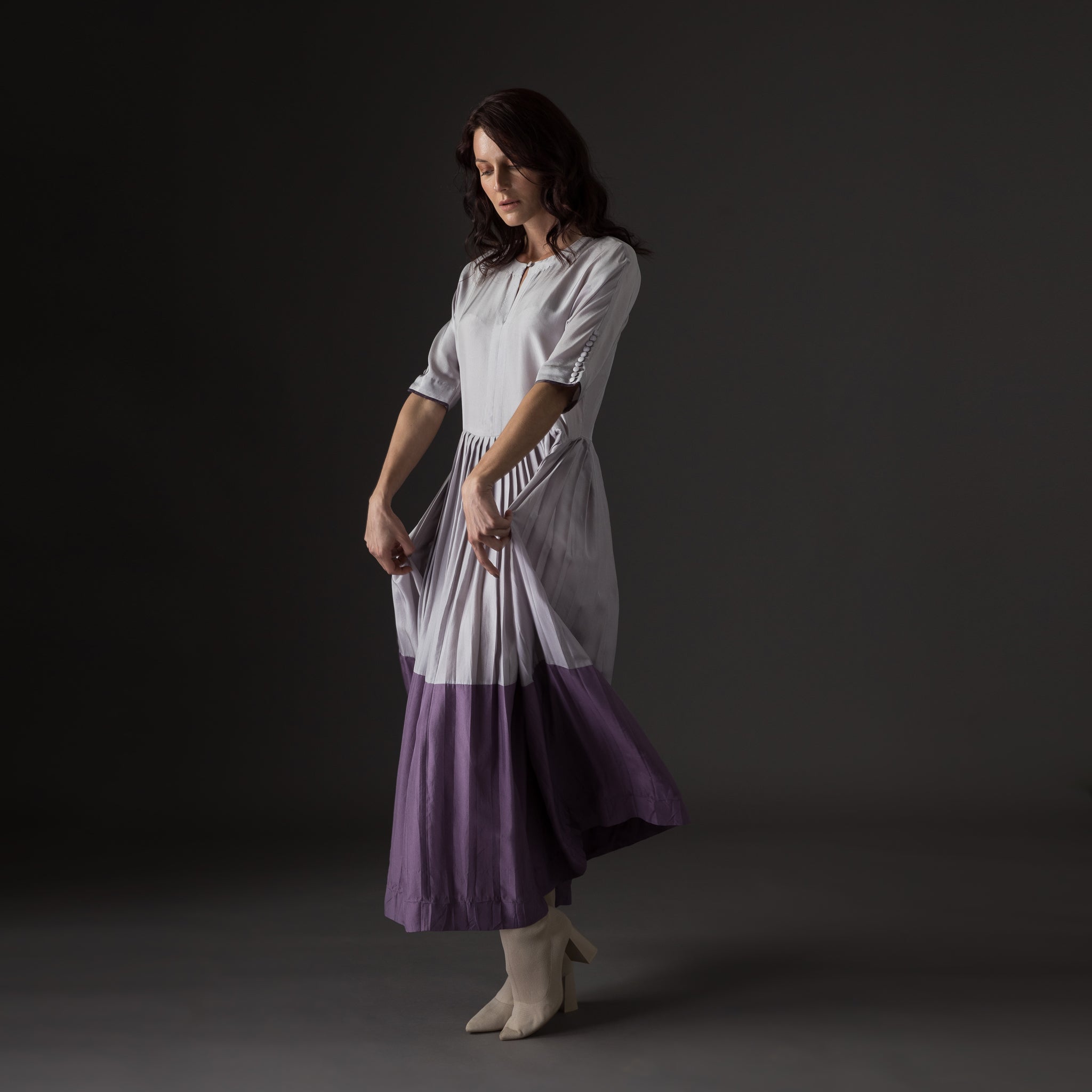 Mauve dual tone Pleated Dress