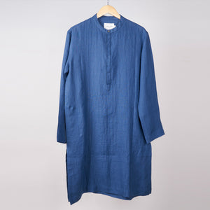 Navy Heritage Kurta In Linen