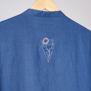 Navy Heritage Kurta In Linen