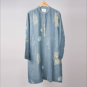 Teal Floral Printed Kurta In Linen