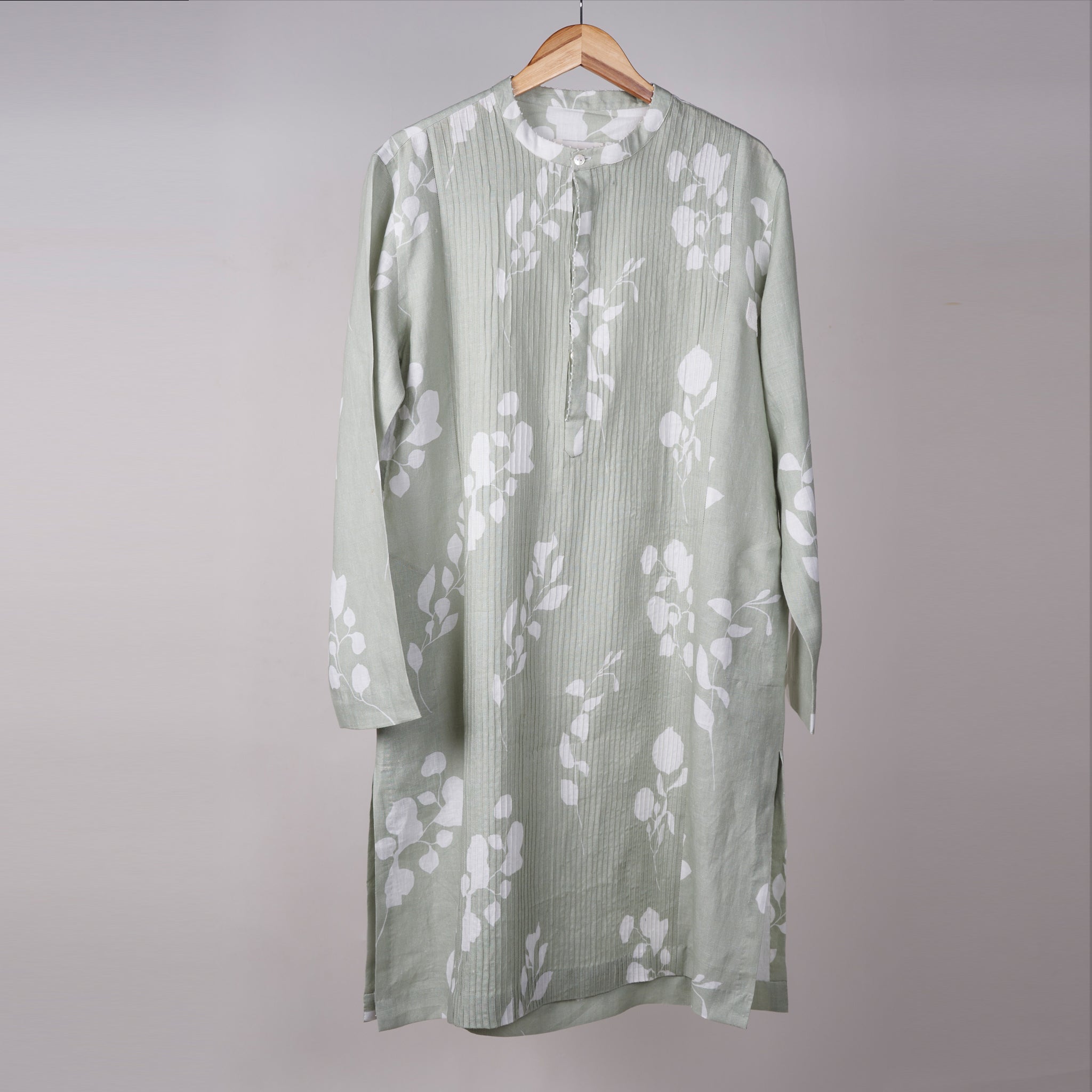 Frosted Mint Printed Kurta In Linen