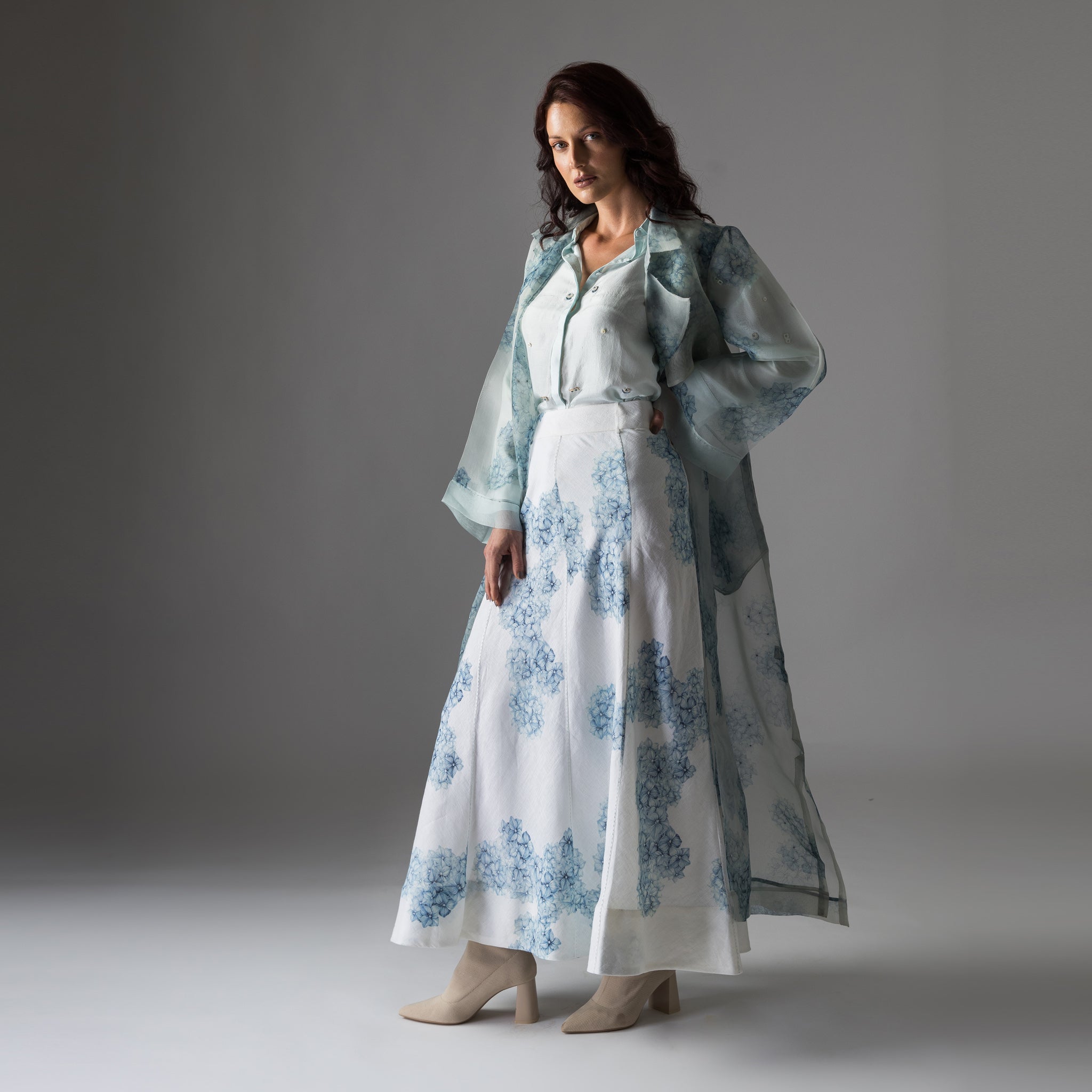 Powder Blue Clutter Organza Trench