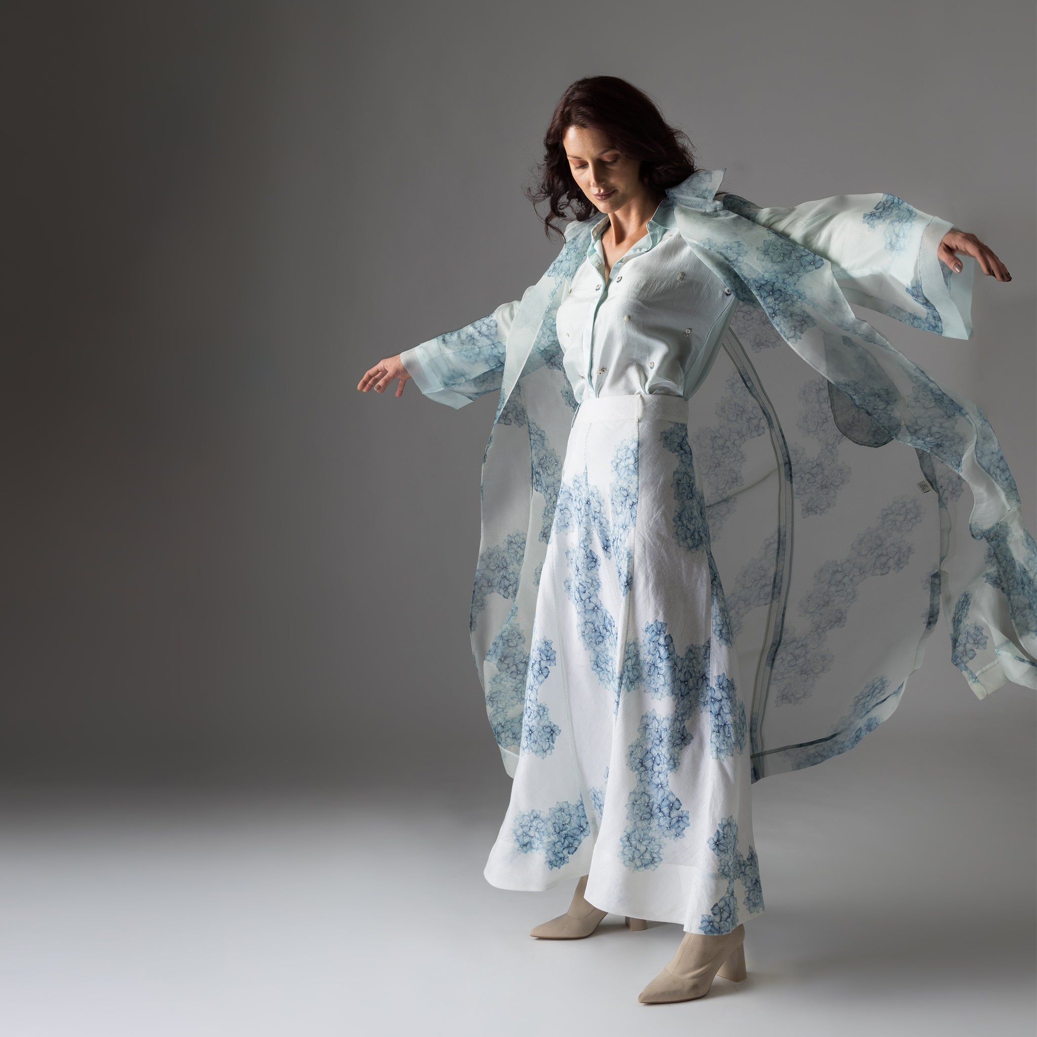 Powder Blue Clutter Organza Trench