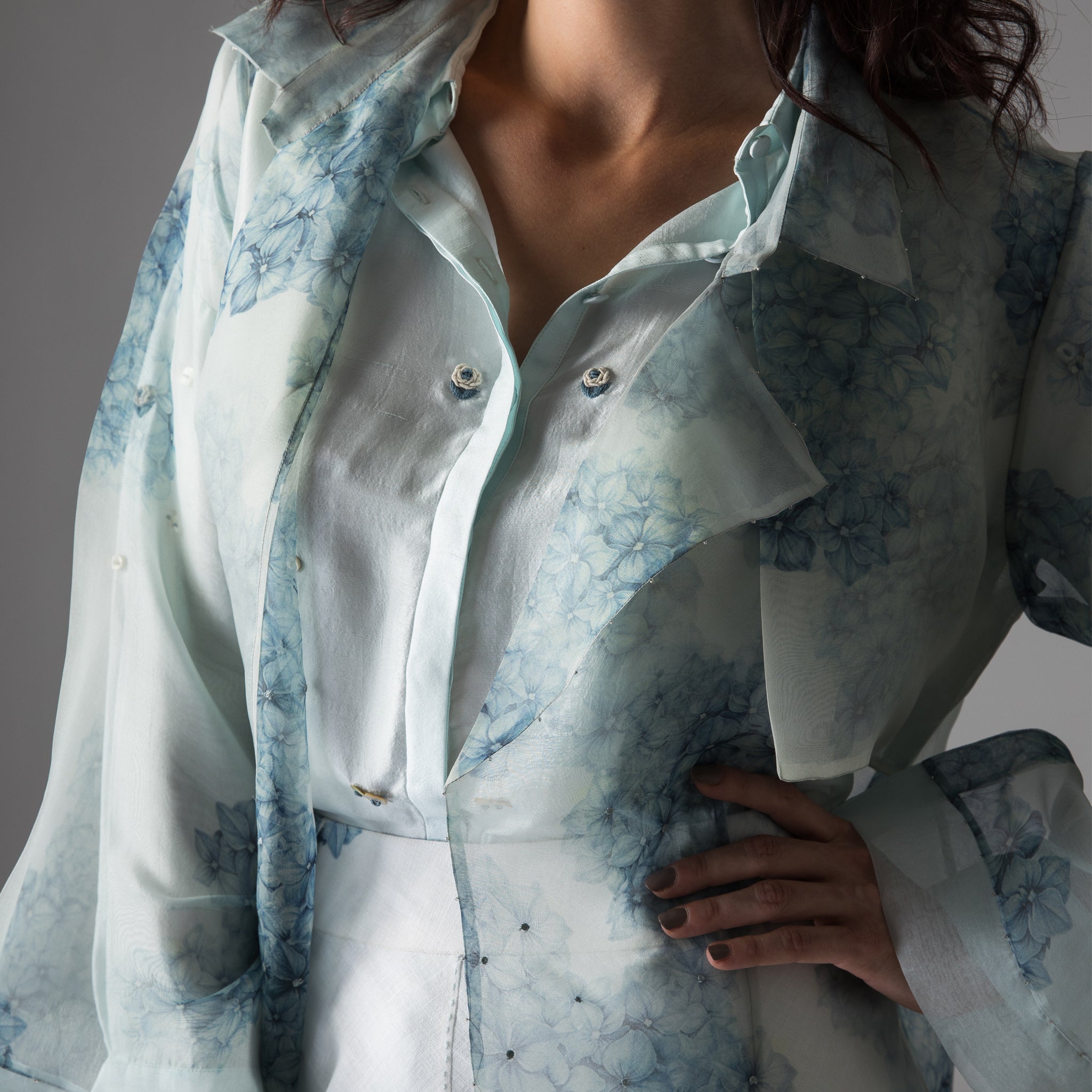 Powder Blue Clutter Organza Trench