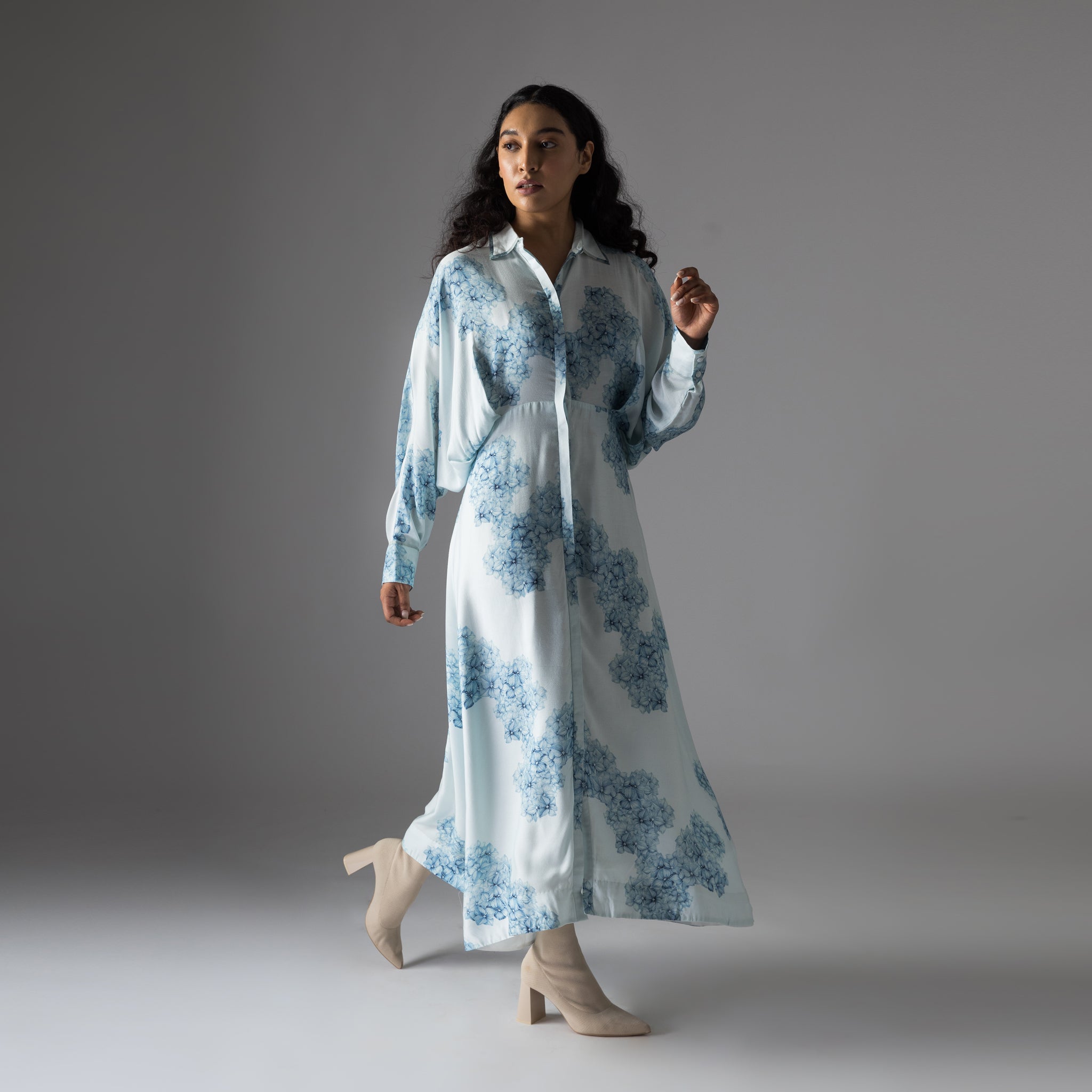 Powder blue printed Shirtdress