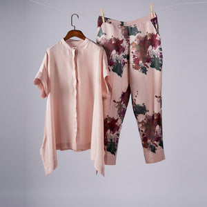 Blush Solid top with Watercolour Peonies pants Coordinated set