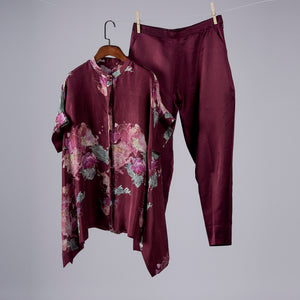 Marsala Watercolour Peonies top with solid pants Coordinated set