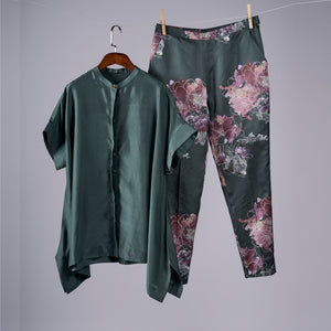 Jade Solid top with Watercolour Peonies pants Coordinated set