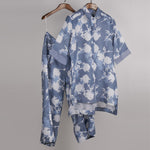 Load image into Gallery viewer, Blue and White print on print Linen Co-ord Set

