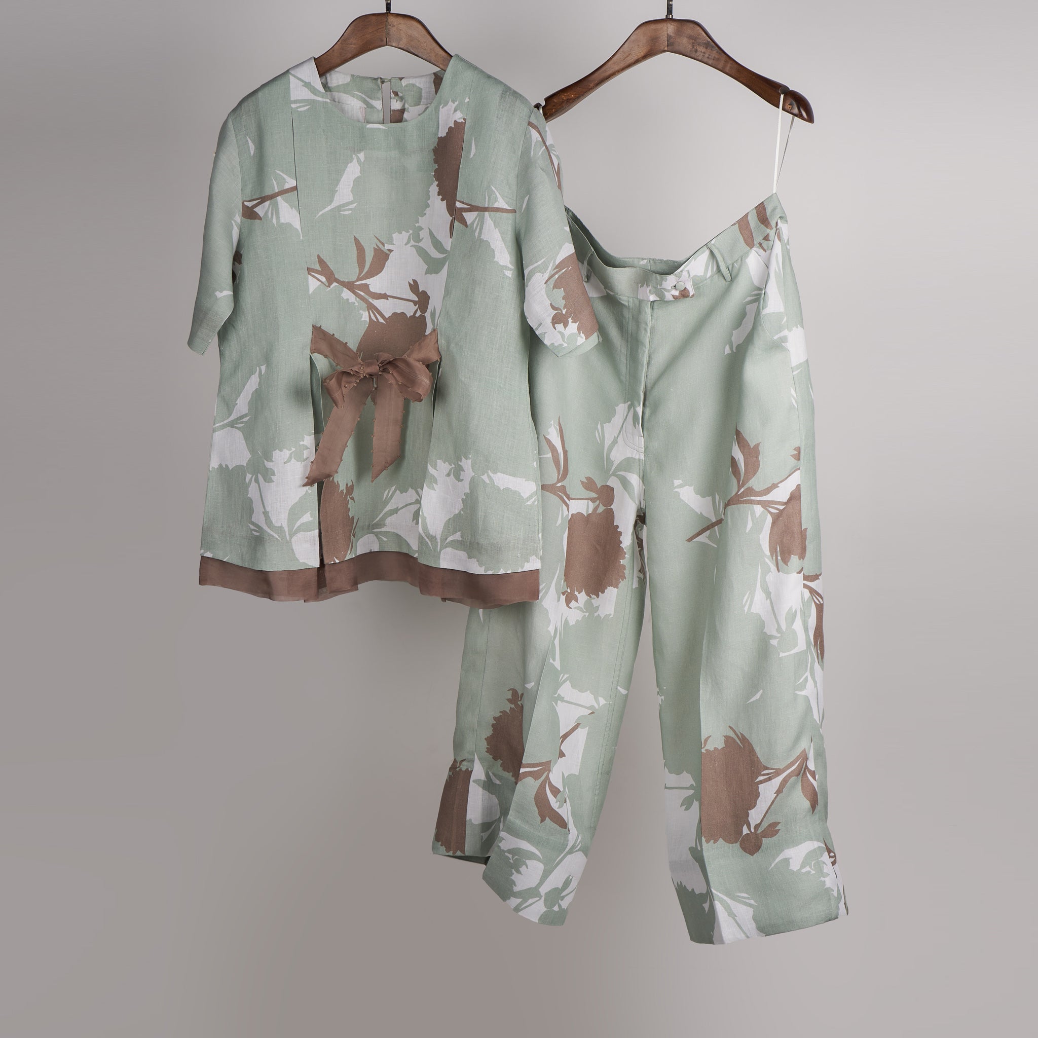 Mint and Beige print on print Linen Co-ord Set