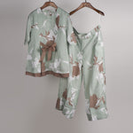 Load image into Gallery viewer, Mint and Beige print on print Linen Co-ord Set
