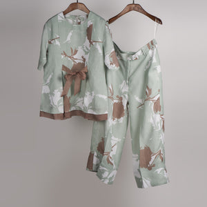 Mint and Beige print on print Linen Co-ord Set