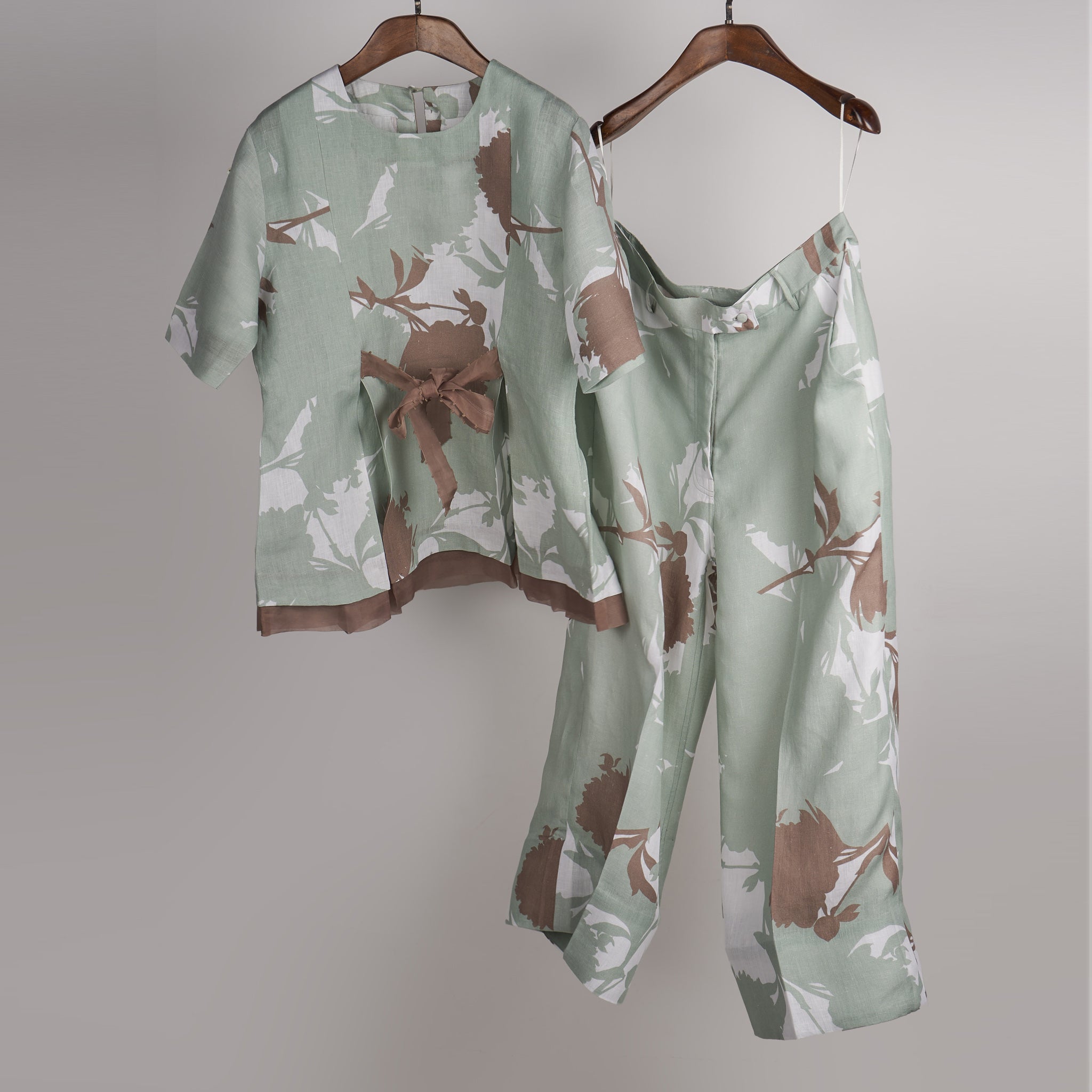 Mint and Beige print on print Linen Co-ord Set