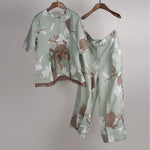 Load image into Gallery viewer, Mint and Beige print on print Linen Co-ord Set
