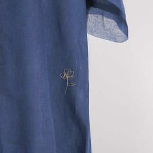 Indigo solid embroidered Linen Co-ord Set