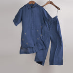 Load image into Gallery viewer, Indigo solid embroidered Linen Co-ord Set
