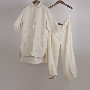 Off-White solid embroidered Linen Co-ord Set