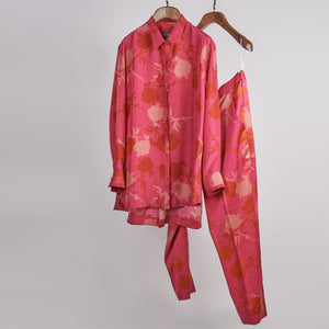 Fuchsia printed shirt with printed pants Coordinated set