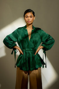 Embellish Jade green silk blouse